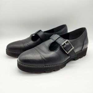 Vionic Carmen Black Leather T-Strap Buckle Platform Mary Jane Shoes Women 8.5 W